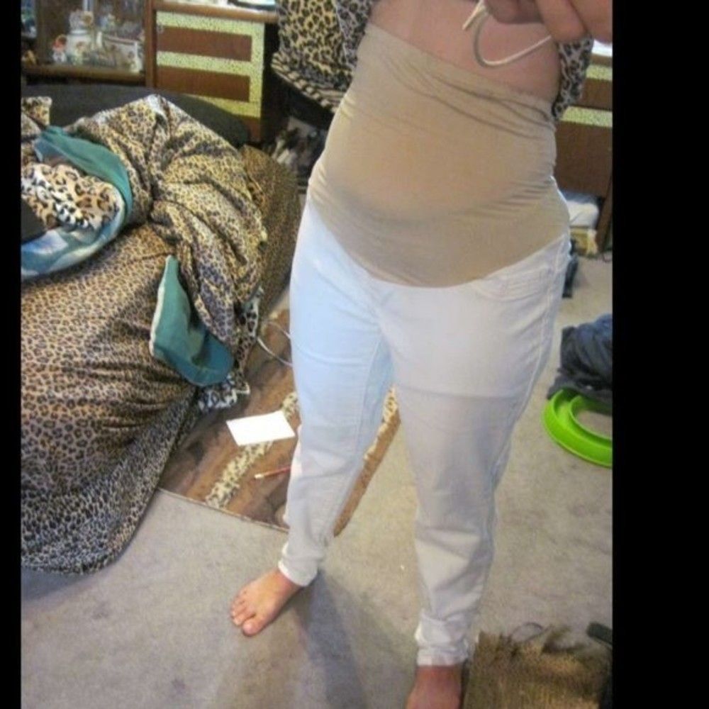 Time And Tru S White Tan Maternity Long Jean Denim Pants Preowned Stained Home